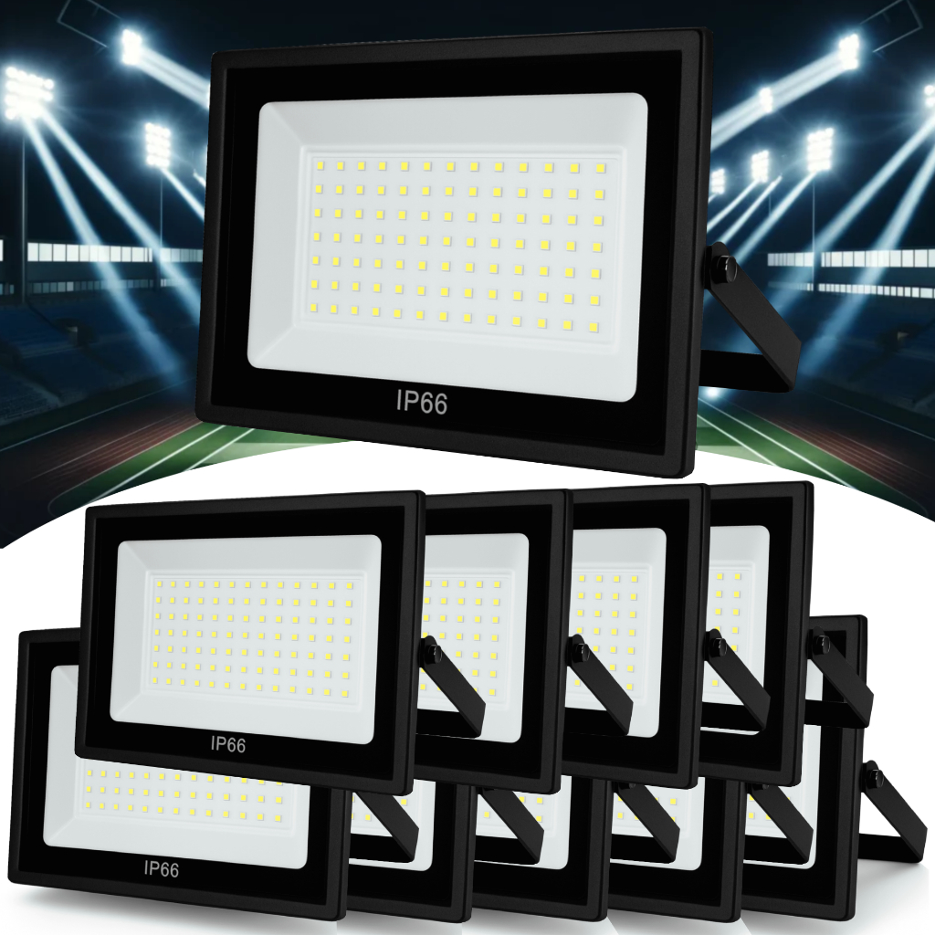 Kit 10 Refletor Led Holofote 1000w Bivolt Ip66 Prova Dágua Branco Frio