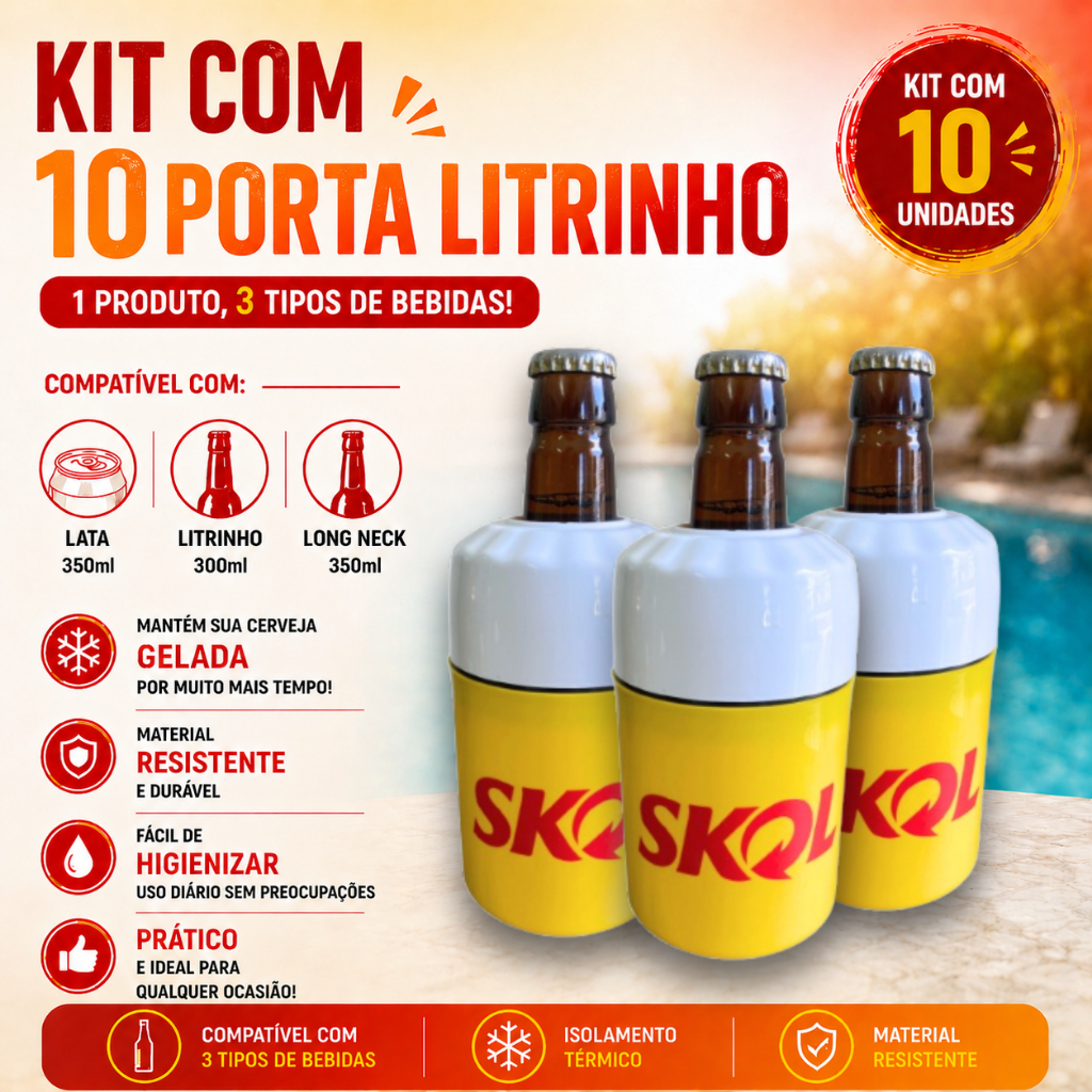 Kit 10 Porta Litrinho 300ml Skol Pilsen Suporte Cerveja Térmico