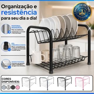 Escorredor De Louças Versátil Duplo Compacto Secador Copos 9 Pratos 2 Andares