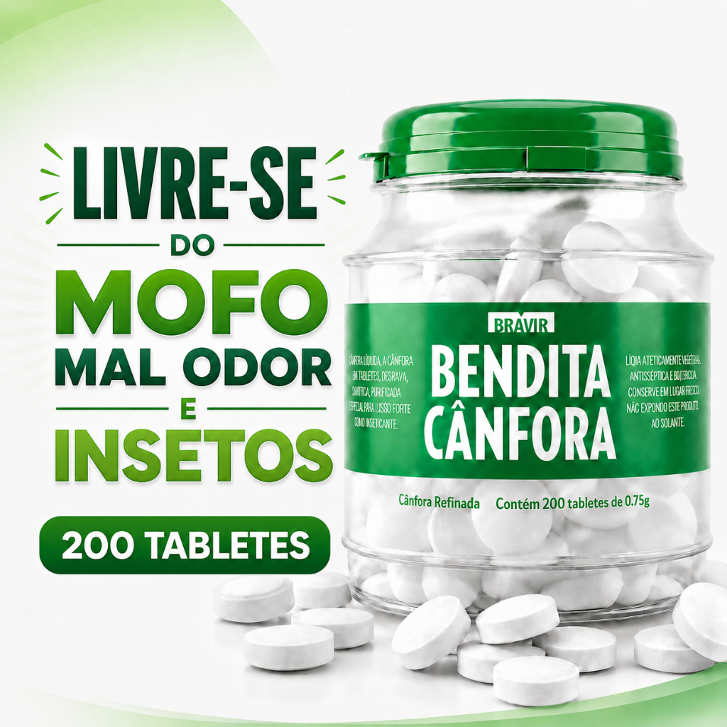 Bendita Cânfora Pote com 200 Pastilhas Elimina Odores Aromatizador Afasta Insetos Multiuso Odorizante