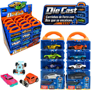 Kit Maleta 10 Carrinhos De Ferro Miniatura Resistente Die Cast