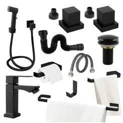 Kit Acessórios Banheiro Completo Preto Fosco Padrão Docol com Torneira e Kit Instalação