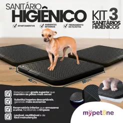 3 Tapete Sanitário Higiênico Lavável Educa Pet Xixi Cães Mypetone Preto
