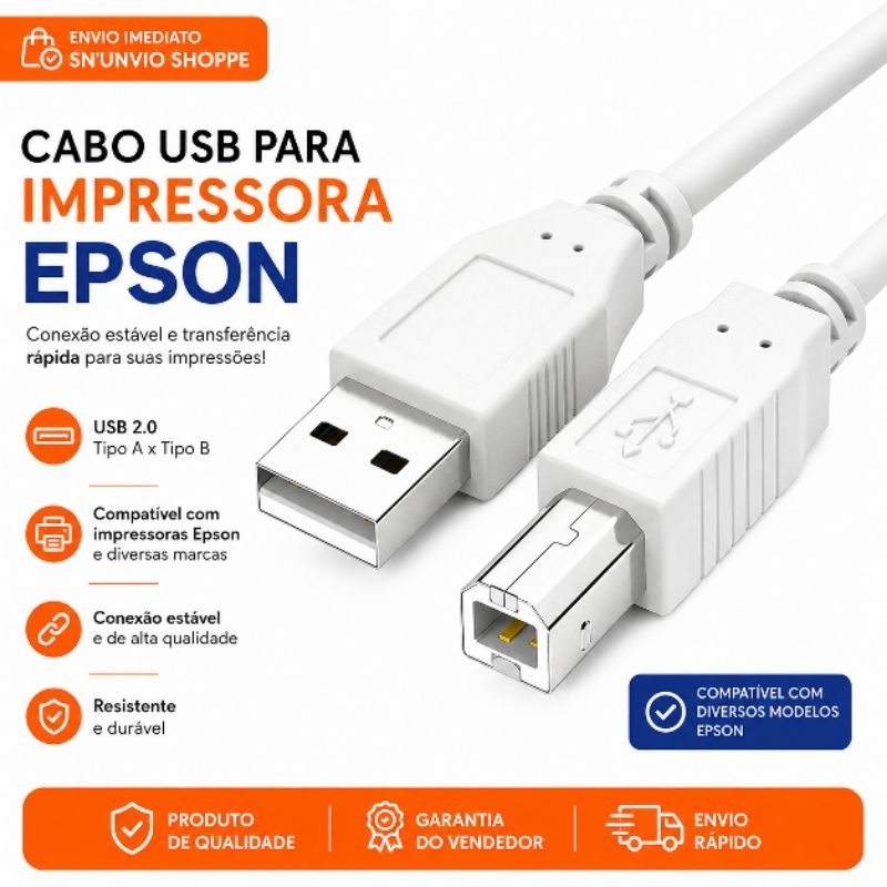 Cabo usb para  impressora Epson Impressora Hp Epson Samsung Brother