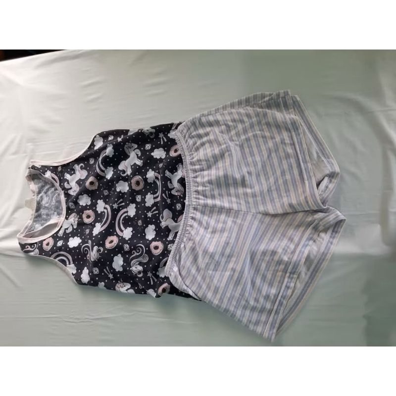 Pijama de unicórnio feminino tamanho M regata+shorts de unicórnio roxo azul branco camiseta verão primavera