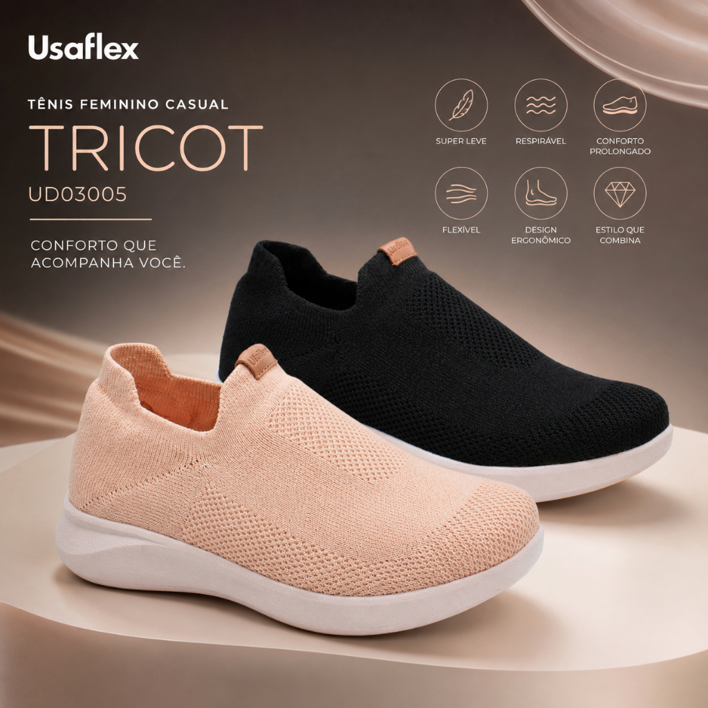 Tênis Feminino Usaflex Tricot Original Super Leve Conforto Anatômico Respirável
