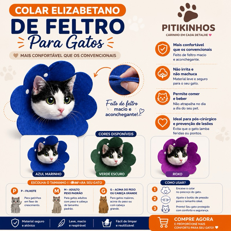 CONE PARA GATO COLAR ELIZABETANO CONE DE TECIDO COLAR DE FLOR FLORZINHA GATOS