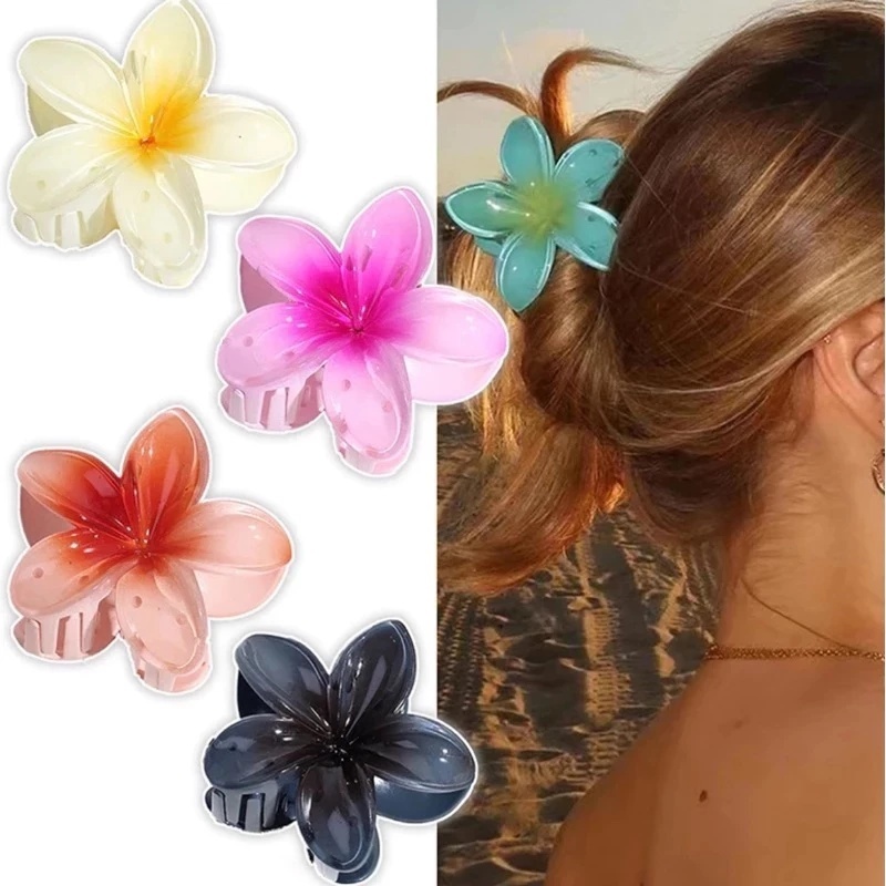 Piranha de Flor Cabelo Presilha Grampo Médio Grande Colorida Jasmim 8cm
