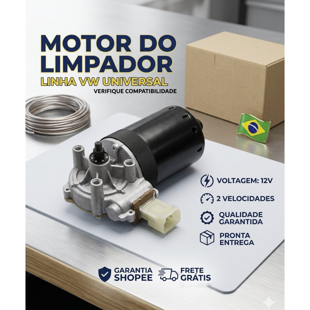 Motor de Limpador de Parabrisa VW Volkswagem Fusca Brasilia Gol Voyage Quadrado 2 Velocidades