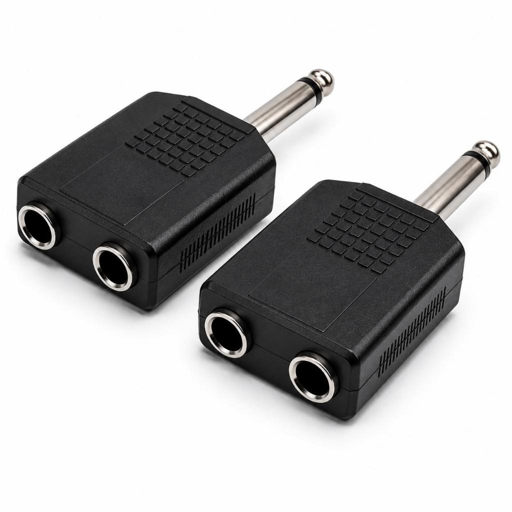 Kit 2 Adaptador Duplicador P10 Mono Macho Para 2 P10 Fêmea MXT Divisor Áudio Mesa Som Amplificador