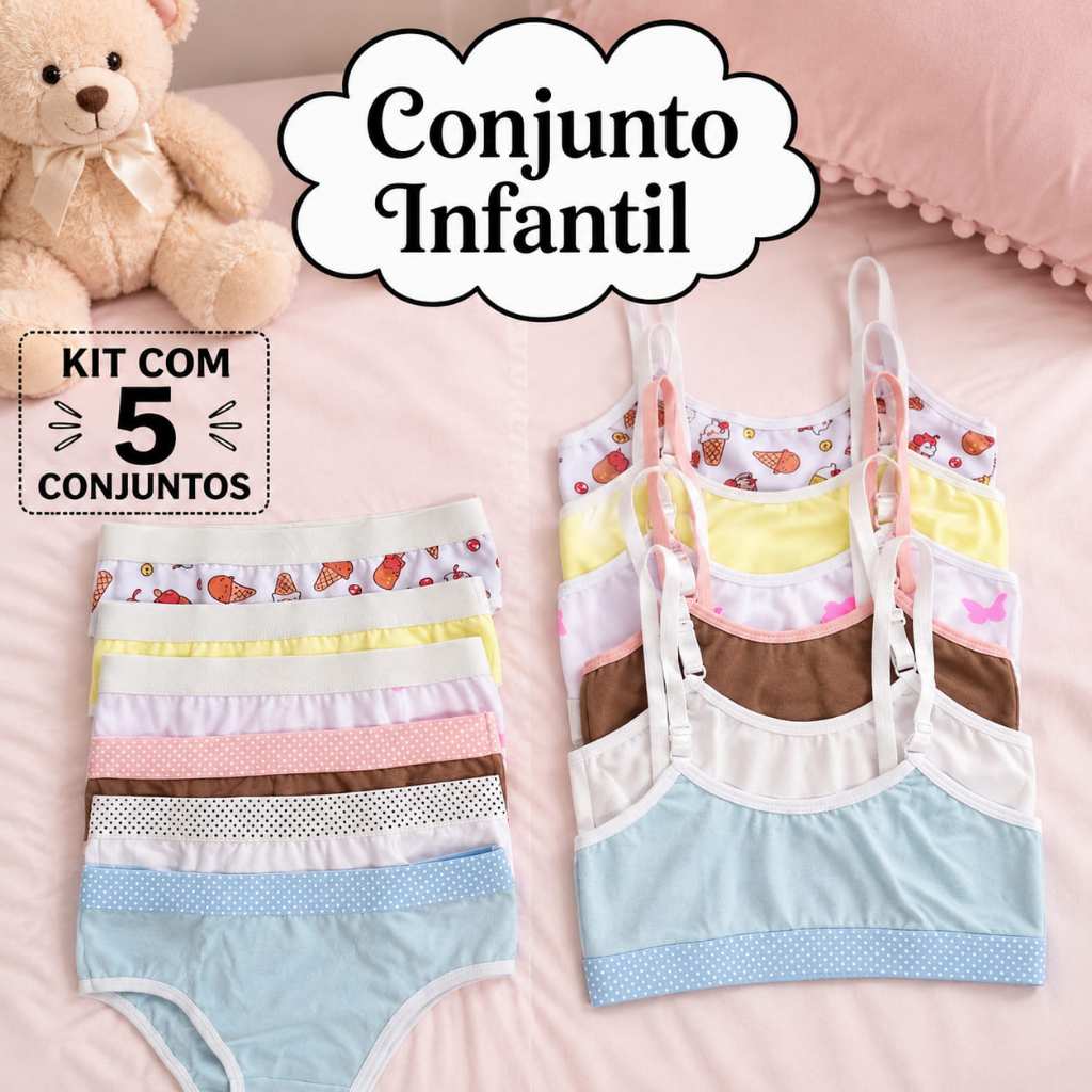 Kit 5 Conjuntos Infantil Menina Sem Bojo Algodão Elastano Atacado Roupa Verão Sortida