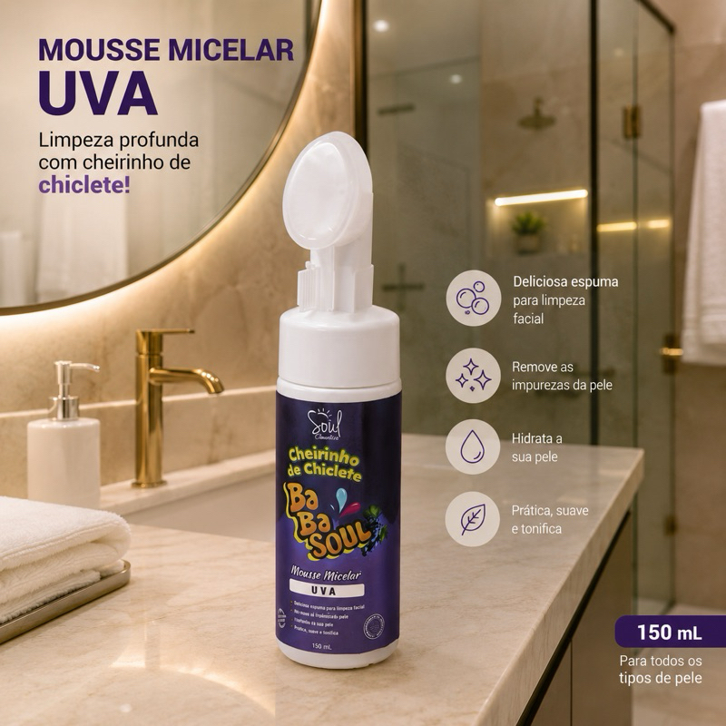 Mousse de Limpeza Facial Cheirinho de Chiclete Babaloo Uva Soul Cosméticos 1Un 150ml