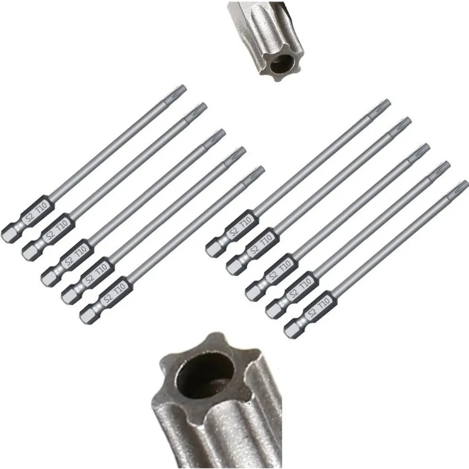 10 Bits Torx T10 100 Parafusadeira Furo Guia E Enc De 1/4