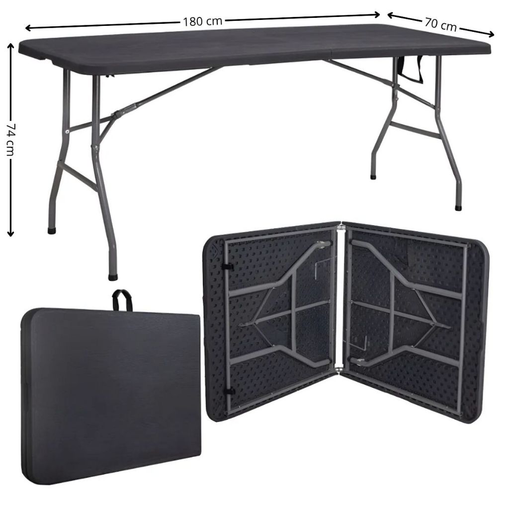 Mesa Dobrável Alumínio 180cm 90cm ou 60cm Maleta Acampamento Churrasco Leve E Reforçada Com Alça