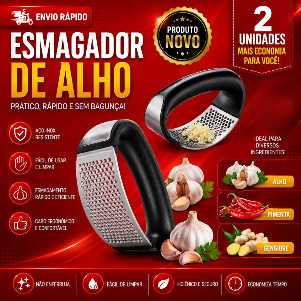 Kit 2 Amassador  de Alho em Aço Inox  e 1 Unidade de Amassador de Alho Utensílio de Cozinha Casa