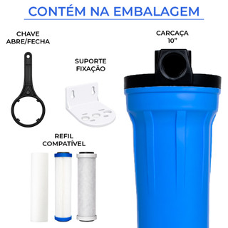 Purificador Carcaça Azul 10 Polegadas Rosca 3/4 Alta Vazão Original Poço Artesiano Pré-Filtro Osmose