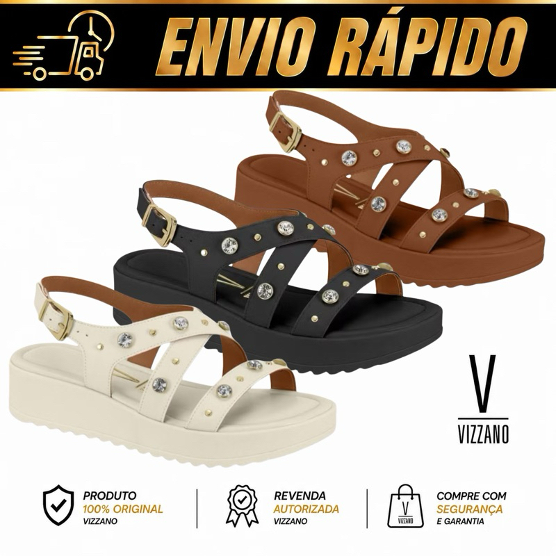 Sandália Feminina Vizzano Flatform com Pedrarias Confortável Moderna – Ref. 6492.330