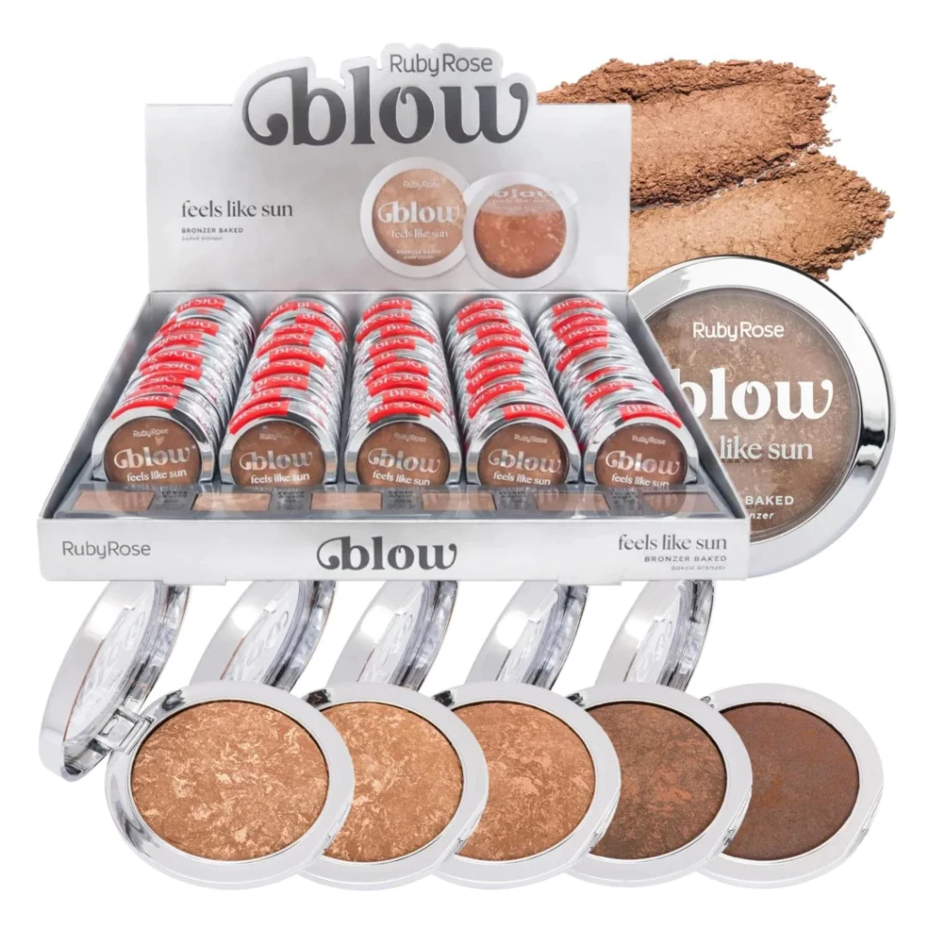 Box 24 Bronzer Baked Ruby Rose Feels Like Sun Blow HBM203 5 Tons Efeito Bronzeado Natural