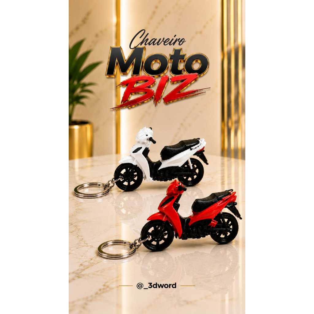 Chaveiro Moto Biz Miniatura Personalizada em Impressão 3D Premium com Acabamento Realista e Argola Metalizada