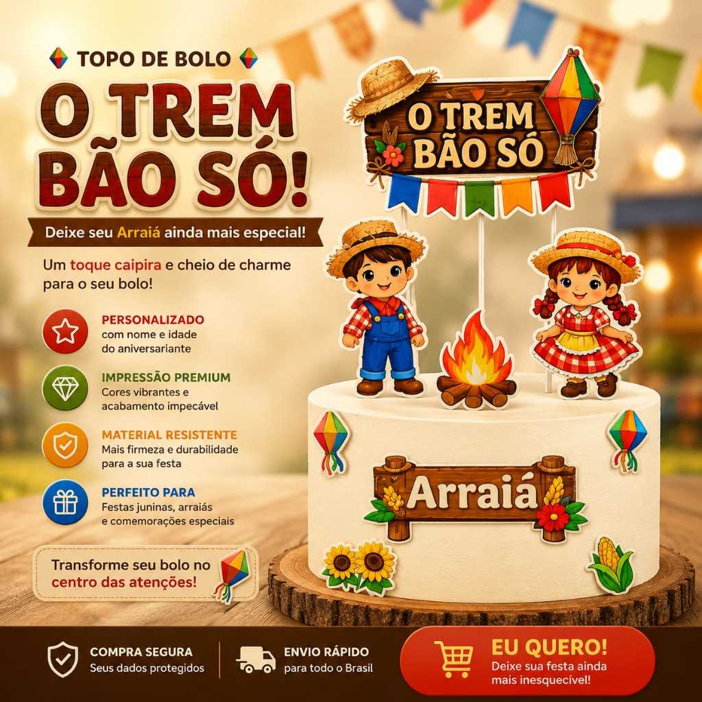 Envio Imediato-Topo de Bolo Festa Junina/Decoração de bolo Junino - Festa junina/Topper junino