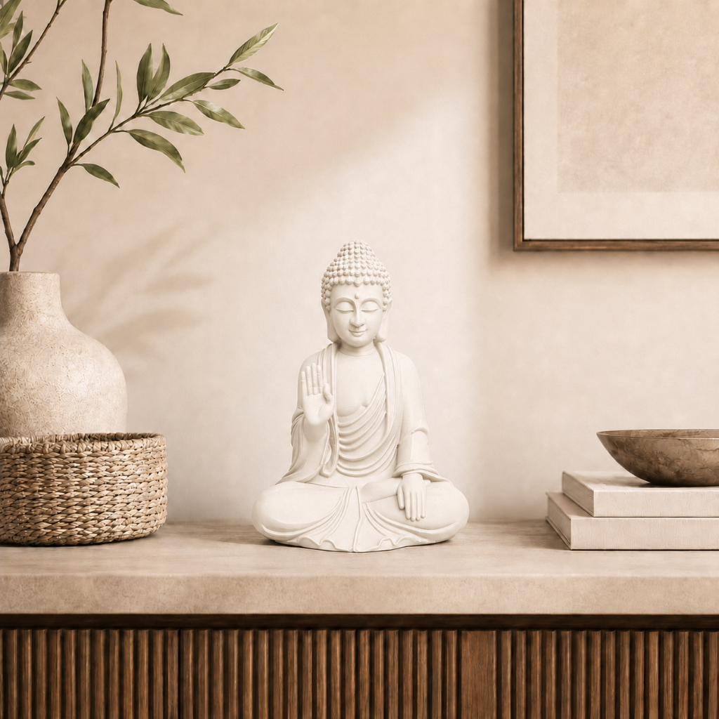 Imagem Decoração Estátua Buda Decorativo Zen Minimalista Jardim Meditação Feng Shui Casa 15CM e 25cm