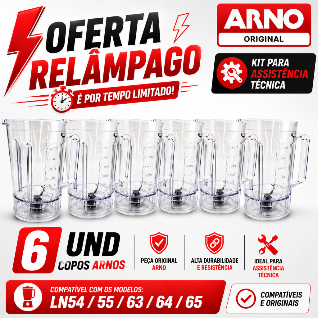 Kit Profissional 6 Copos Compatíveis Arno LN54 LN55 LN63 LN64 LN65
