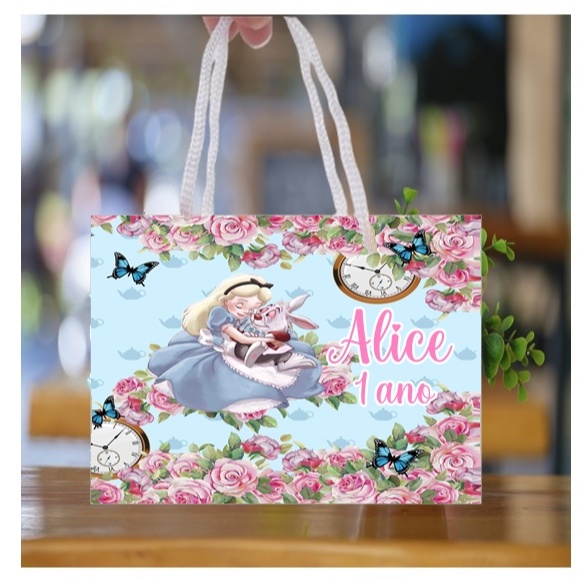 Sacolinha M Personalizada Alice no País das Maravilhas  | Personalizados lembrancinhas mimos