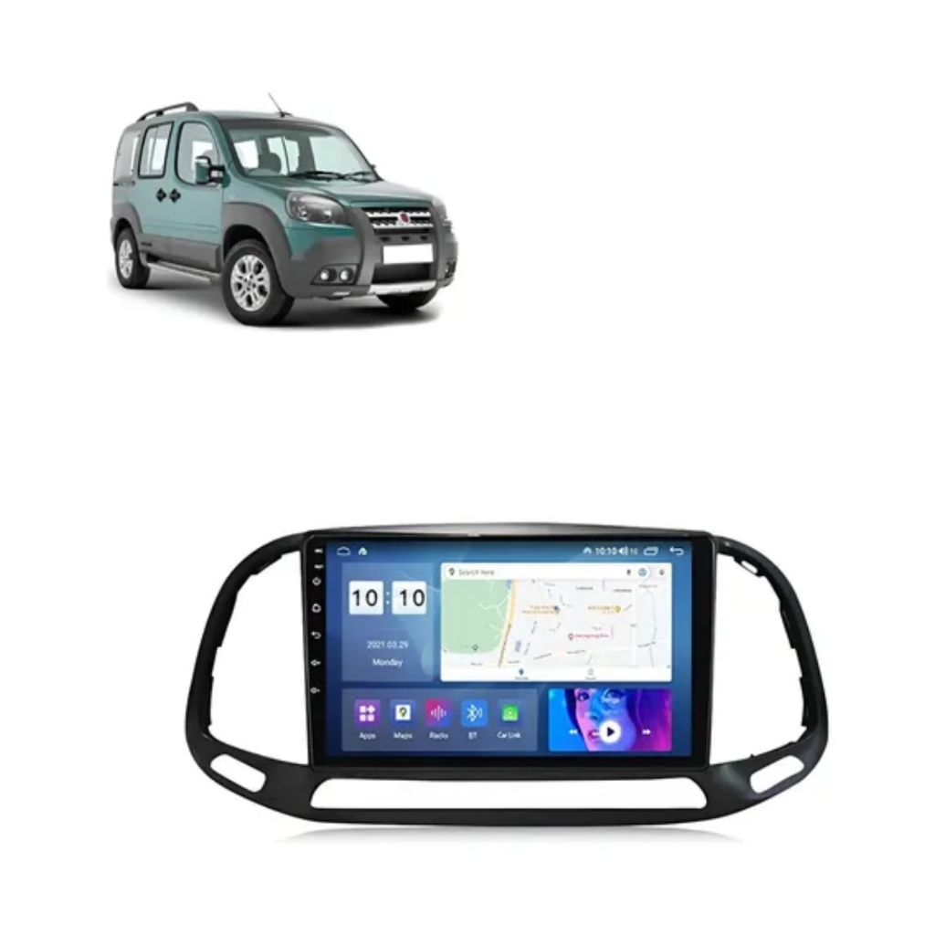 Central Multimídia Fiat Doblò 2016 a 2019 Android 9 9" CarPlay Android Auto GPS Bluetooth