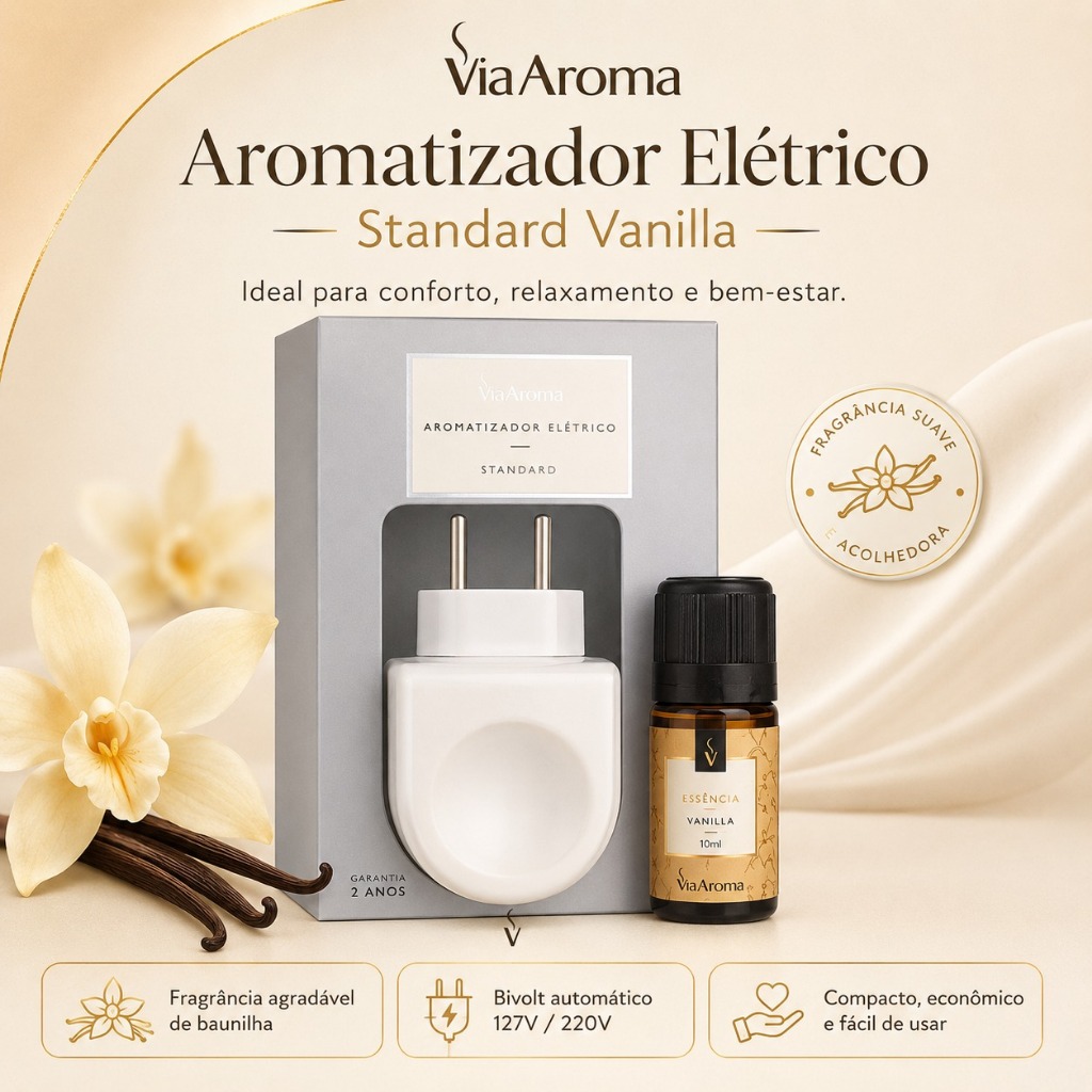 Aromatizador Elétrico Via Aroma Vanilla Original Difusor Aromático Ambiente Clínica Escritório