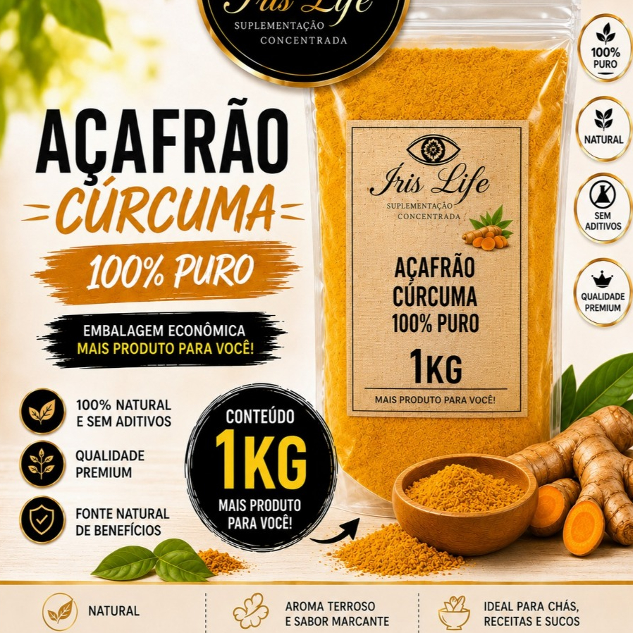 Açafrão Cúrcuma em Pó 1KG | 100% Puro Premium | Açafrão da Terra Natural | Alta Qualidade