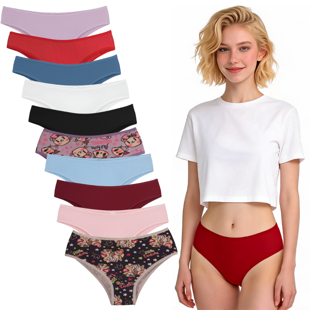 Kit Calcinha Juvenil Em Algodão Variadas Lisa E Estampada Menina Moça Coton