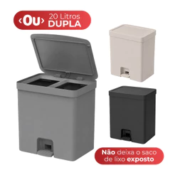 Lixeira Grande de Pedal Duplo Compartimento 20 Litros Cozinha Esconde Saco Cinza Preta Bege Trium OU