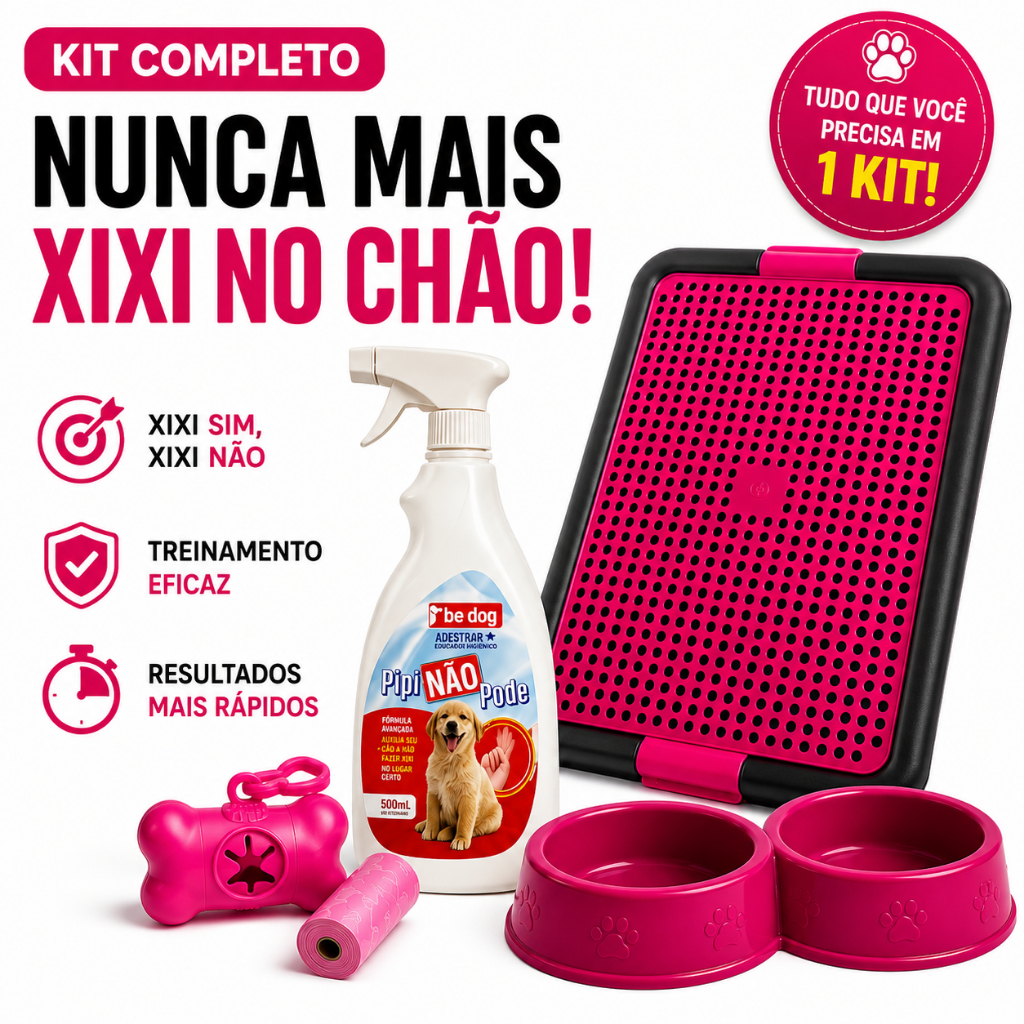 Kit Sanitário Canino + Educador Xixi Sim Xixi Não + 2 Comedouros + Cata-caca Tapete Higiênico para Cães