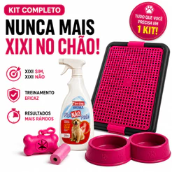 Kit Sanitário Canino + Educador Xixi Sim Xixi Não + 2 Comedouros + Cata-caca Tapete Higiênico para Cães