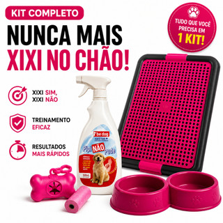 Kit Sanitário Canino + Educador Xixi Sim Xixi Não + 2 Comedouros + Cata-caca Tapete Higiê…