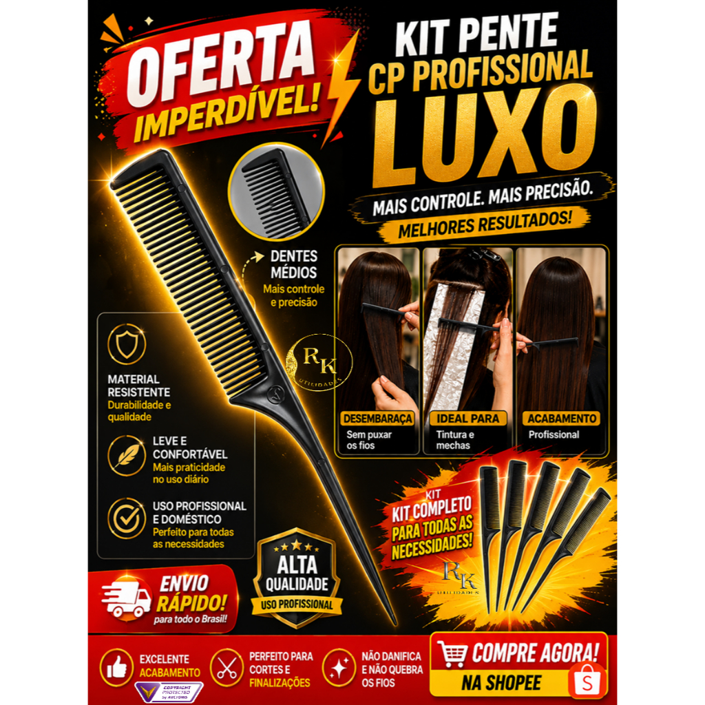 Kit Pente CP Profissional Luxo  Dente Médio Tintura e corte Salão de Beleza