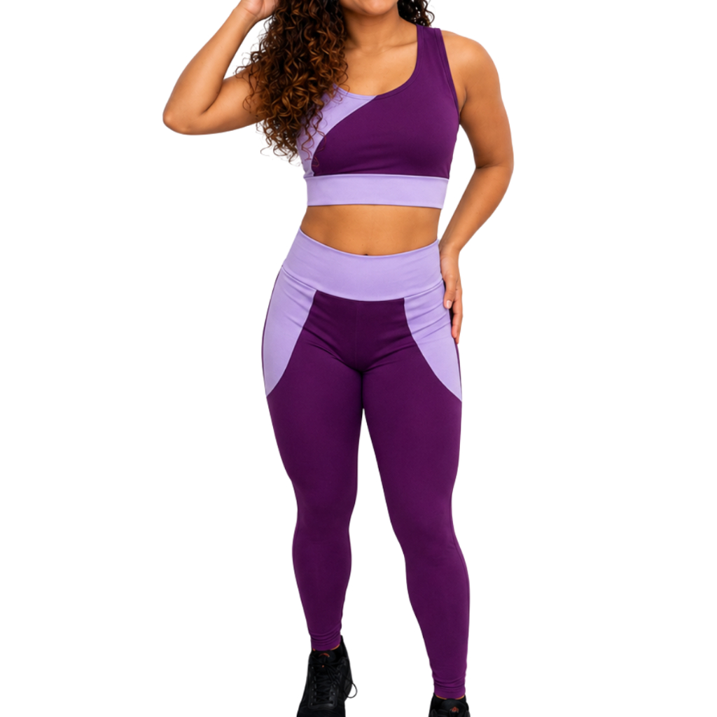 Conjunto Fitness Feminino Poliamida Suplex Top e Legging Cintura Alta Academia