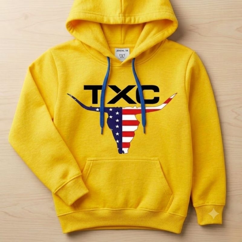 Moletom Infantil Canguru TXC com Capuz Estampado Touro EUA Azul Confortável Unisex