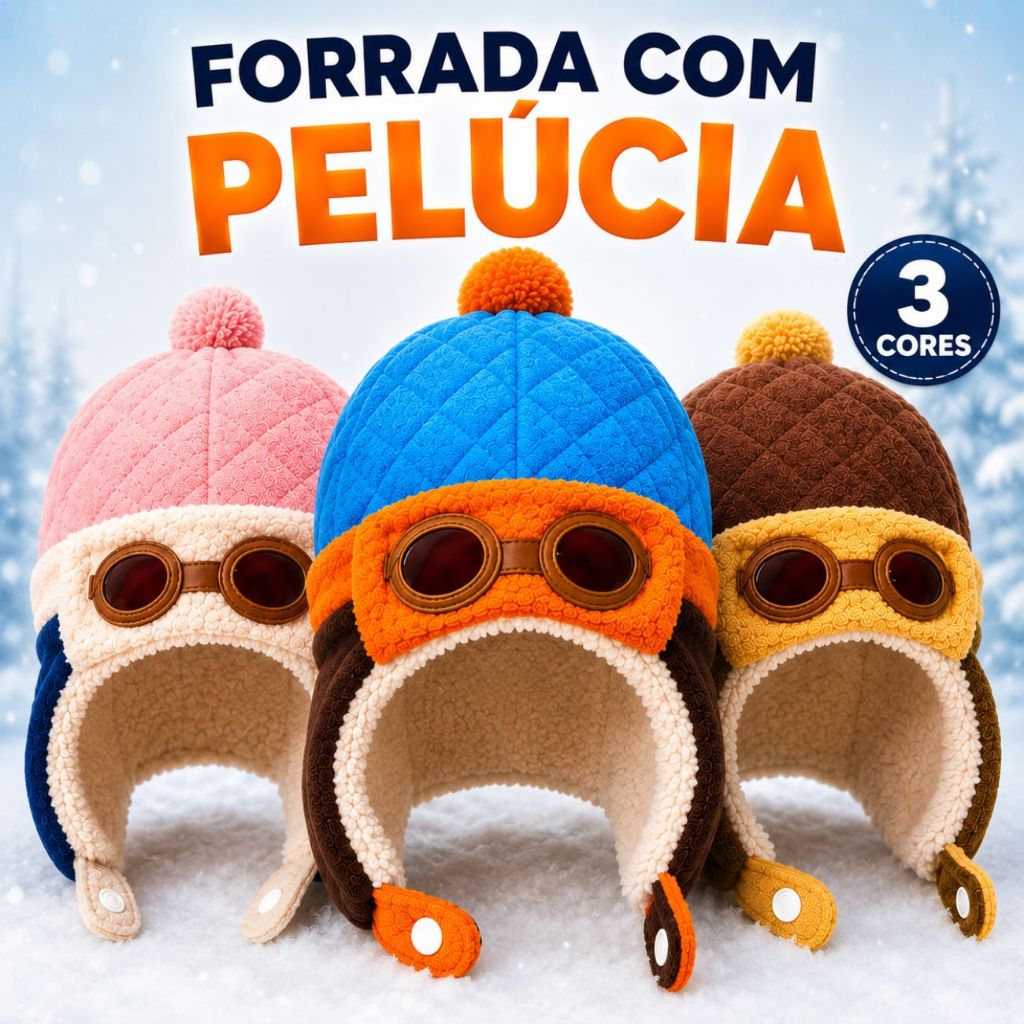 Touca Gorro Aviador Bebê Infantil Forrada Peluciada Inverno 6 a 36 Meses