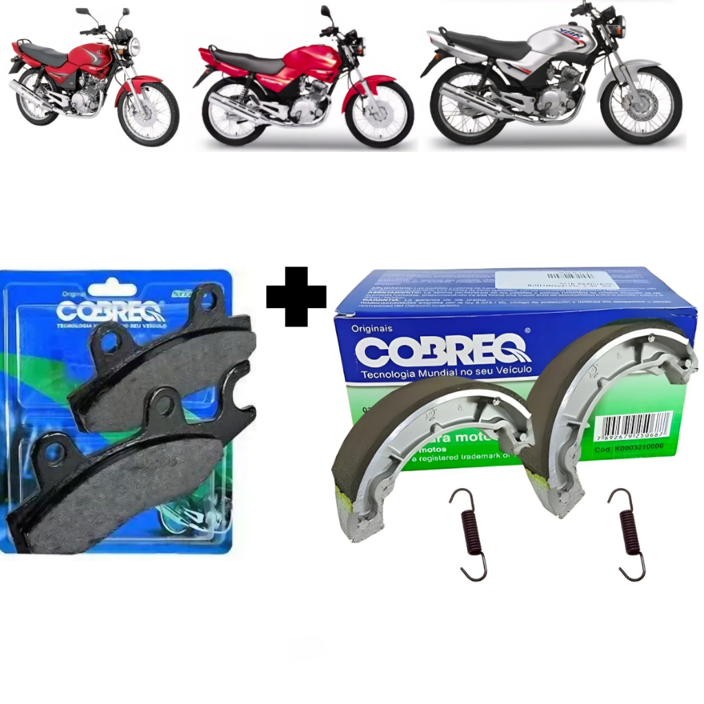 Kit Pastilha Freio Dianteira e Lona Patim Traseiro YBR 125 E 2000 2001 2002 2003 2004 2005 2006 2007 2008 Cobreq Novo