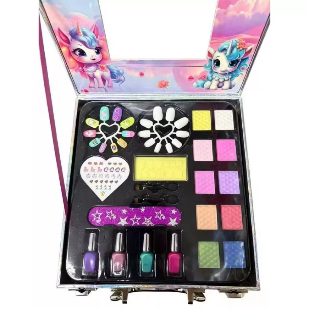Kit Maquiagem Infantil Unicórnio Completo Maleta de Beleza com Esmalte Lavável Presente Menina