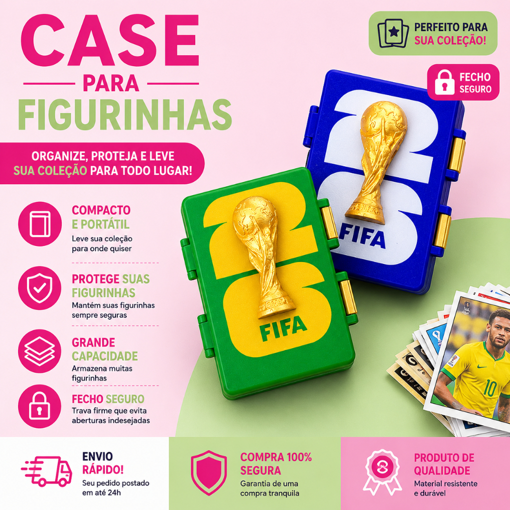 Porta Figurinhas Copa do Mundo Premium Organizador para até 500 Figurinhas Estojo Colecionador