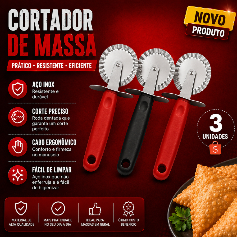 Conj 3 2 ou 1 Carretilha Cortador Em Aço Inox Lisa Cortar Massas Pastel Pizzas 18,5cm