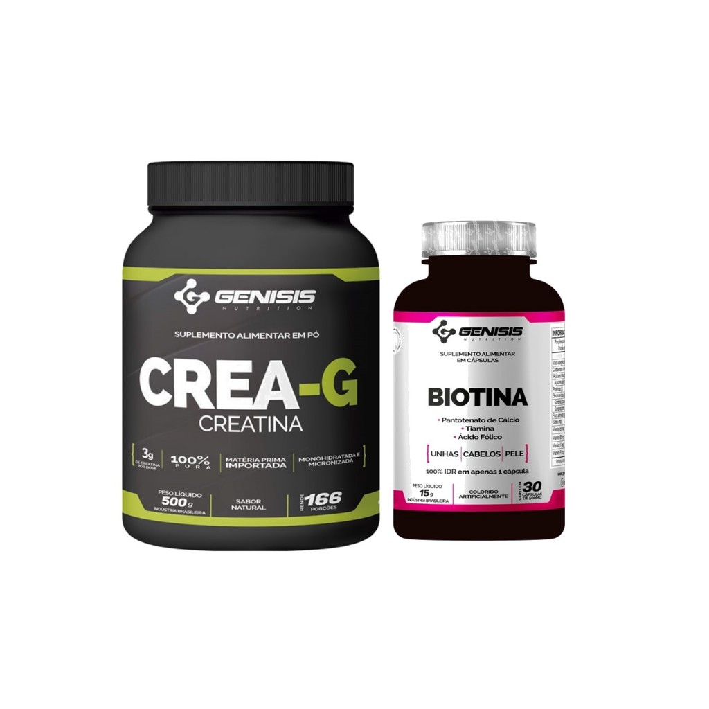 Creatina Pura 100% Monohidratada 500g +Biotina  Suplemento Feminino 30caps