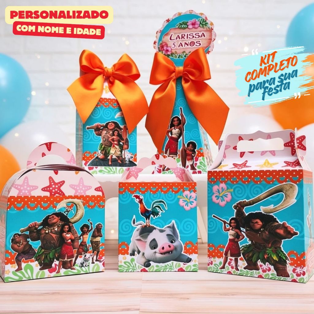 Kit Caixinhas MOANA 2 / Personalizadas + Brinde / Lembrancinhas de Festa Infantil / Aniversario