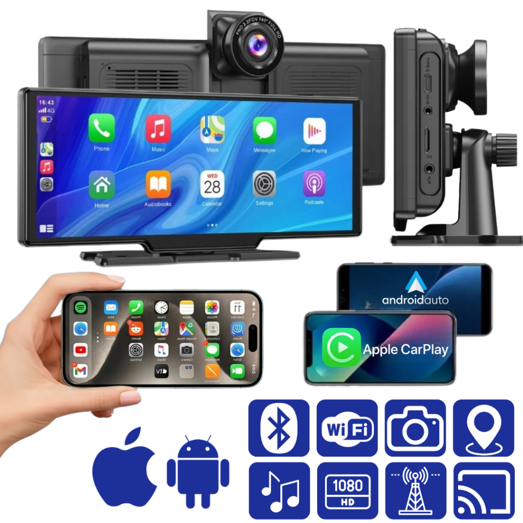 Multimídia Automotiva CarPlay Sem Fio 10,26 Polegadas GPS Câmera Dupla 4K DVR Wi-Fi Universal