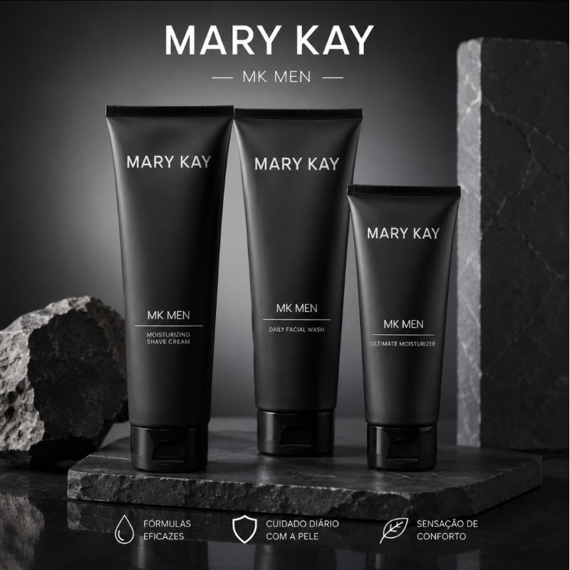Kit Completo Gel de Limpeza, Hidratante e Creme Para Barbear Mary Kay MK Men Novo Original