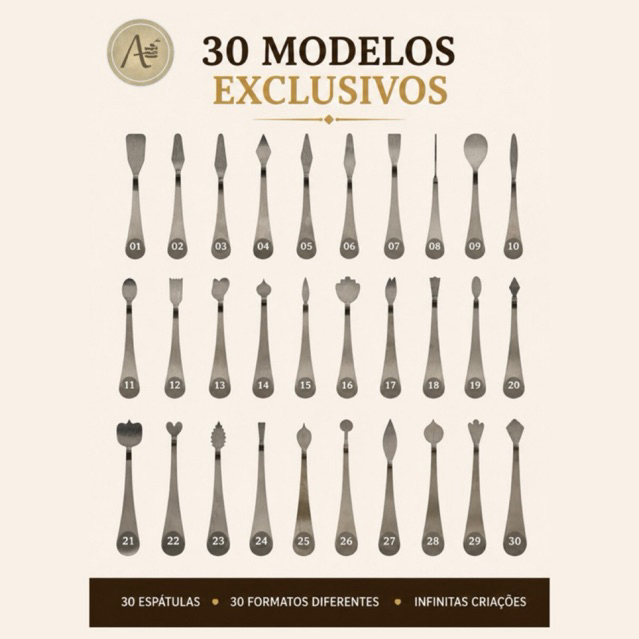 Kit Espátulas Pintura Artística Completo com 30 Modelos em Aço Inox para Decoração, Confeitaria e Bolos
