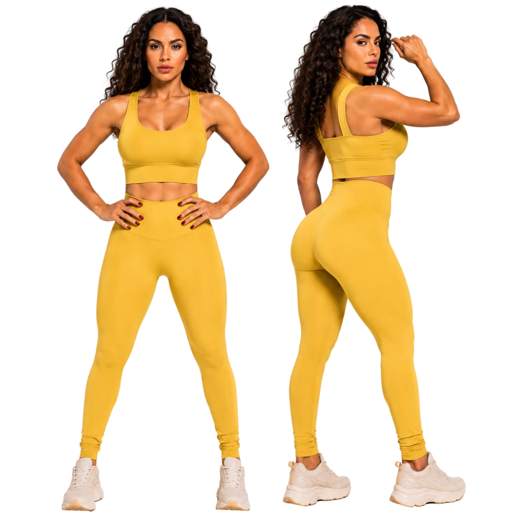 Conjunto Feminino Academia Suplex Premium Sem Transparência Calça Legging + Cropped Top Fitness — imagem 1