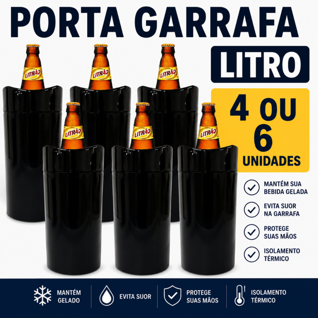 Porta Garrafa Litro 4 ou 6unid Térmico Camisinha Cerveja Dupla Camada Isopor Bebida